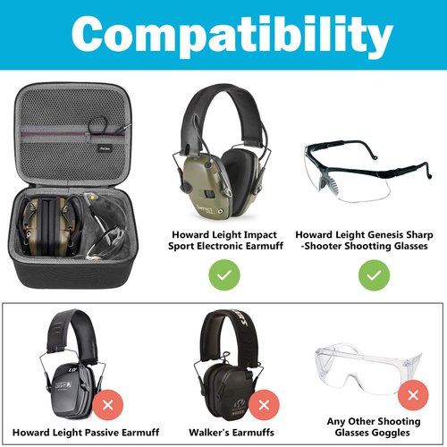 ProCase Hard Carrying Case for Howard Leight Impact Sport Electronic Earmuff and Genesis Sharp-Shooter Safety Eyewear Glasses, Shooting Eye and Ear Protection Case -Black