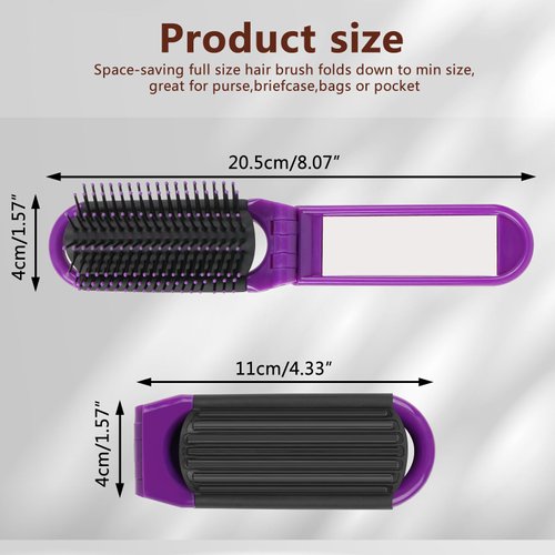 TOSAMZOO 3PCS Folding Travel Hair Brush with Mirror, Mini Comb/Wet Brushes, Compact Purse Pocket Hair Massage Combor for Women and Girls