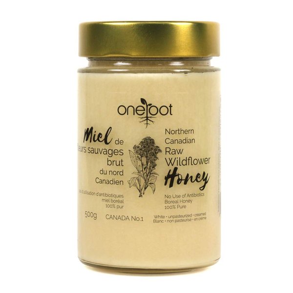 Oneroot 100% Canadian Flower Honey - 17.6 Oz/1.1 Lbs, Honey Wildflower Unfiltered, Unheated & Creamed, Nutrient Rich Raw Wildflower Honey With Enzymes, Thick Natural Sweetener