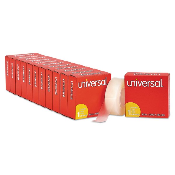 Universal Office Products Invisible Tape, 3/4" x 1296", 1" Core, Clear, 12/Pack UNV83436