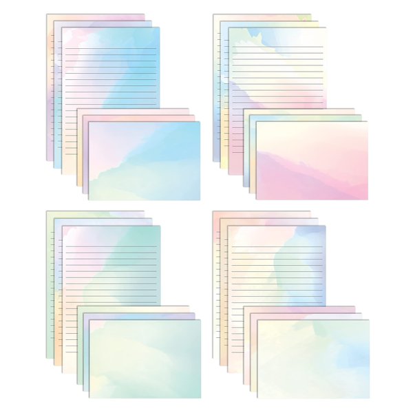 Better Office Products Mini Stationery Set, 100 Piece Set (50 Lined Watercolor Sheets + 50 Matching Envelopes), 5.5 x 8.25 inch, 12 Unique Designs, Double Sided Printing, One Side Lined Paper,
