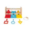 Janod Shape Sorter Box with Keys – Wooden Sorting Toy with Geometric Shapes – Ages 18+ Months- J05065