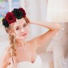 PAFUWEI Rose Flower Crown, Rose Floral Headpiece Hair Wreath Floral Headband Flower Hair Accessory, Suitable for Wedding, Parth, Mother's Day, Birthday, Daily Wear, Red and Black