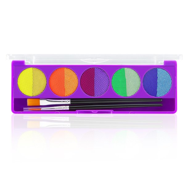 Apooliy 10 Colors Face Paint Palette,UV Blacklight Glow Neon Fluorescent Body Painting Palette for Halloween Party