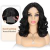 WIGER Short Wavy Wigs for Women Black Body Wave Hair Wig 16 Inch Middle Part Shoulder Length Short Bob Wigs Loose Wave Hair Synthetic Curly Wig for Daily or Party