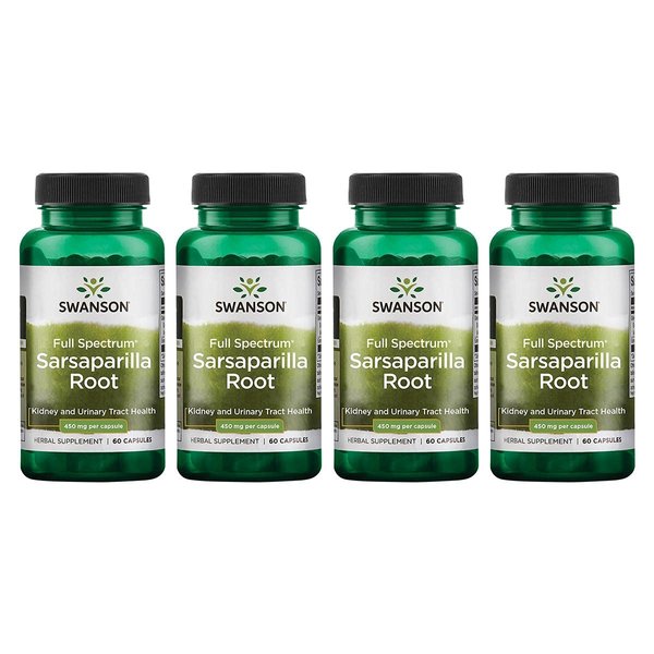 Swanson Sarsaparilla Root-Traditional Herbal Supplement Promoting Skin Health, Urinary Tract & Kidney Support-Natural Formula Supporting Overall Health & Wellness-(60 Capsules, 450mg Each) 4 Pack