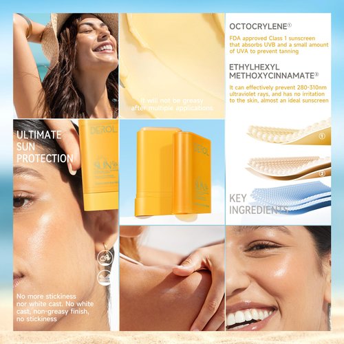 Sunscreen Stick for Face Spf50+ Sunblock Pa++++ Outdoor Water-Resistant Face & Body Solid Sunstick No Eye Irritation Travel Size 0.56 Oz (50 Uses)