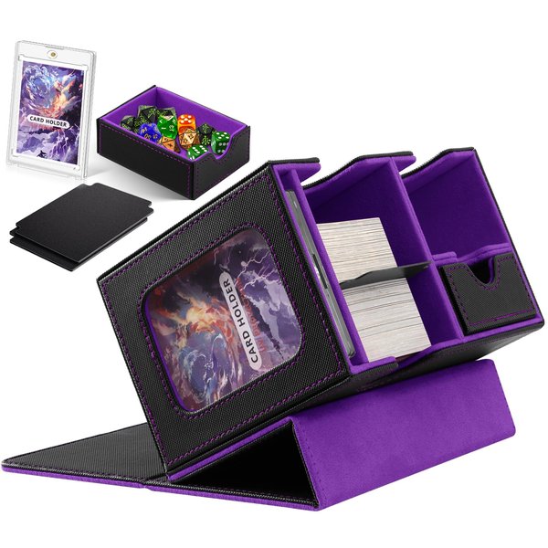 Kitoyz Deck Box with Commander Display,Card Storage Box Fits 200+ Double Sleeved Cards,Card Deck Case for Game Cards,Sports Cards with 2 Dividers & 35pt Magnetic Card Holder