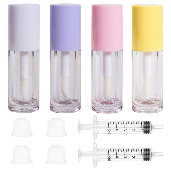 Qeuly 4Pcs Empty Lip Gloss Tubes, 6ml Clear Lip Gloss Tubes with Wand, Plastic Lip Balm Gloss Containers for DIY Makeup Lipgloss Making Kit (D25xH86mm) (colorful)