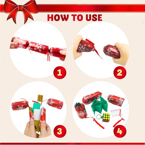 GADMEXILY 8 Pack Christmas Party Table Favor Non-Snap Crackers Red Green Snowflake Design, with Party Hat, Joke & Little Gift Inside, Xmas Gift, Christmas Seasonal Holiday Dinner Traditions