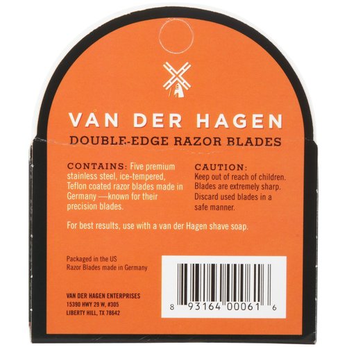 Van Der Hagen Stainless Steel Razor Blades, 5 Count (Pack of 1)