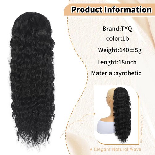 TYQ Curly Ponytail Extension Drawstring Ponytail for Black Women Natural Black Curly Clip in Hair Extensions Ponytail Extension Synthetic Hairpiece for Daily Party(18 Inch,Natural Black)