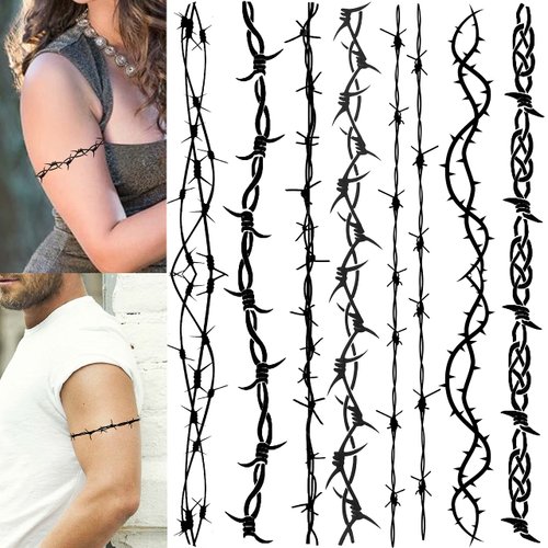 VANTATY 7 Sheets Pamela Anderson Temporary Tattoos For Women Kids Men Adults, Halloween Barb Wire Tattoos Stickers, Prison Prisoner Inmate Barbed Wire Tattoos Pam Pamela Anderson Costume, Barbwire Fake Arm Tattoo