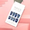 Vezocim Press on Almond Nails-24Pcs Glossy Full Cover Acrylic Purple Glitter Fake Nails with Gold Line Designs Artificial Medium False Nails Fake Nails Glue Stick on Fingernails for Women Girls