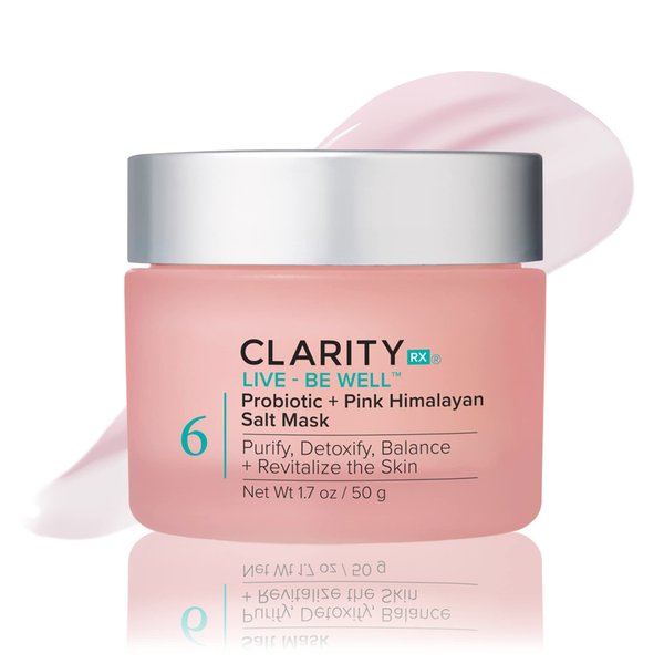ClarityRx Live + Be Well Probiotic + Pink Himalayan Salt Face Mask, Natural Plant-Based Moisturizing Facial Treatment for All Skin Types, Reduces Redness, Acne & Signs of Aging (1.7 oz)