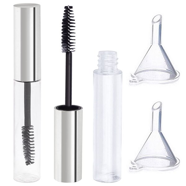 Pengxiaomei 2Pcs 10ml Empty Mascara Tube with Eyelash Wand,Silver Eyelash Cream Container Bottle for Applying Castor Oil and Cosmetics Stocking Stuffers for Women