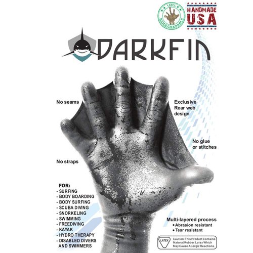 Darkfin Webbed Natural Latex Paddle Gloves for Men, Women and Children - Great for Scuba Diving, Free Diving, Surfing, Snorkeling, Spear Fishing and Power Swimming - Made in The USA (1 Pair)