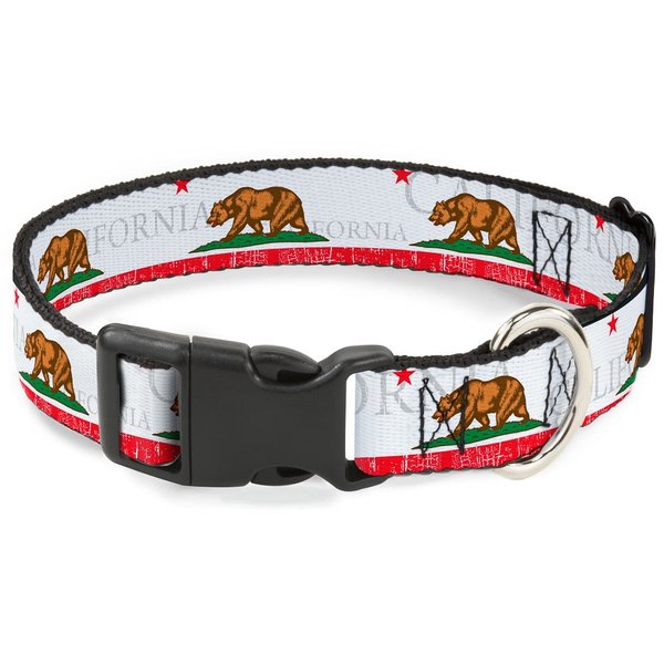 Buckle-Down 16-23" California Bear/Star/Crackle Stripe White/Gray/Red Plastic Clip Collar, Wide Medium