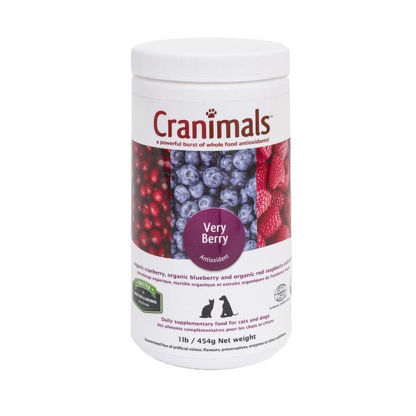 Cranimals VeryBerry Antioxidant Superfood Berry Powder for Dogs and Cats - Natural Antioxidant Boost from Cranberries, Raspberries, and Blueberries, 6 Month Supply - 454 g/ 1 Lb Jar
