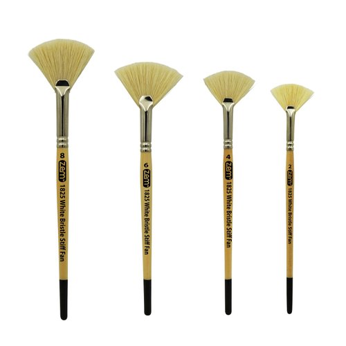 ZEM BRUSH White Hog Bristle Stiff Fan Brush Set Size 2,4,6,8