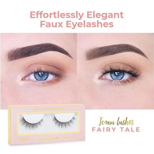 Icona Lashes False Eyelashes Pack - Fake Eyelashes Extensions - Soft, Fluffy Falsies with Tapered Ends & Professional-Grade Band - Handmade, Vegan, Reusable - Natural Black - Fairy Tale
