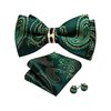 YOHOWA Green Gold Bow Tie and Pocket Square Set Pretied Bow Tie with Gold Diamond Ring