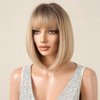 Tumhorn Short Straight Bob Wig with Bangs Highlight Layered Blonde Wigs for Women Synthetic Natural Looking Wigs