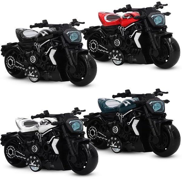 4 Pull-Back Motorcycle Toys for Boys & Girls | Fast and Fun Motorbike Toy Party Favors (4 Pack)