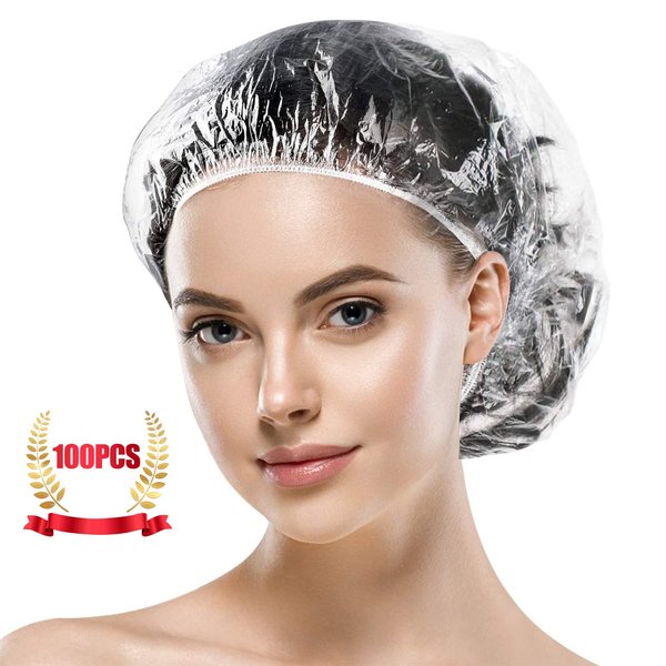 Shower Caps, MORGLES 100 PCS Clear Plastic Hair Caps Waterproof Disposable Shower Caps Plastic Hair Bath Caps Shower Caps Bulk for Women Hair Salon Home Use