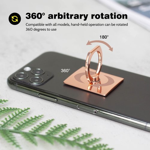 [2 Pack] Square Sparkling Cell Phone Ring Holder Stand,360 Degree Rotation and 180 DegreeAdjustable Finger Ring Kickstand with Polished Metal Phone Grip (Rose Gold)