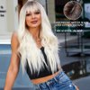 OUFEI Long Wavy Platinum Blonde Wig with Bangs for Women Light Blonde Wig Natural Synthetic Hair Heat Resistant Ombre Wigs for Daily Party Cosplay Wear- 26 Inches