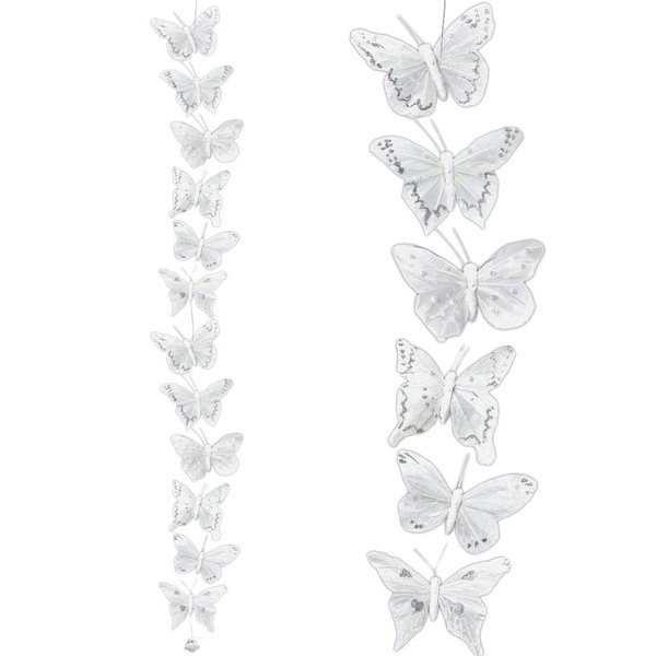 White Butterfly Garland with 12 Glittered 4" Butterflies Made with Real Feathers - Wedding Decorations - Party Décor - Home Crafting Accessories - Measures 44" Long.
