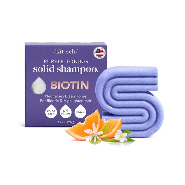 Kitsch Purple Toning Shampoo Bar for Color Treated & Grey Hair, Made in US, Toning Purple Bar Shampoo for Blonde, Grey & White Hair, Removes Brass & Yellow Undertones, Paraben Free, 3.2oz