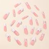 ROFIBUT French Tip Press on Nails Long Square Fake Nails Glossy Coffin False Nails with Bow Rhinestone Glitter White French Tip with Pearl Designs Reusable Acrylic Nails for Women Girls Manicure 24Pcs