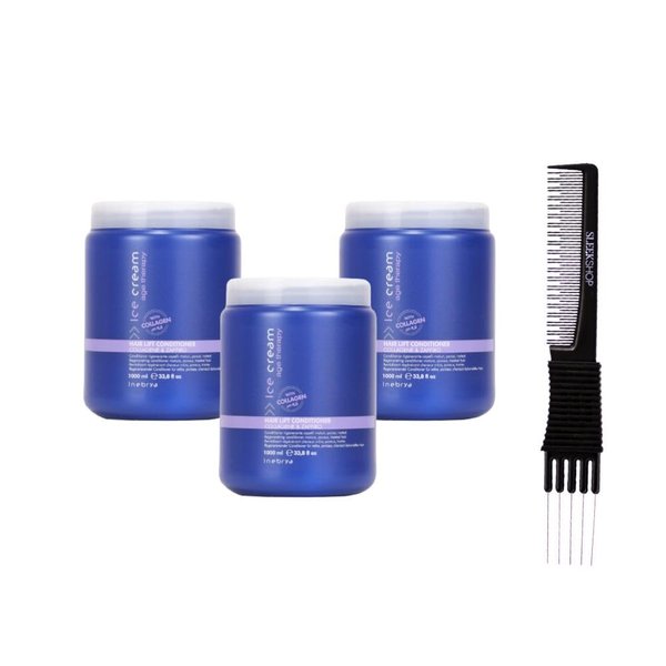 Inebrya Ice Cream Age-Therapy Hair Lift Conditioner (33.8 oz) with Teasing Comb Pack of 3