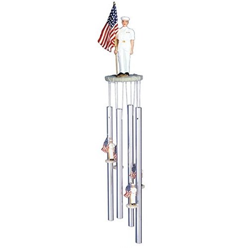 StealStreet SS-G-41809, Wind Chime Round Top Navy with US Flag Hanging Garden Porch Decoration