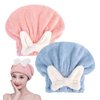 YUMINGUHC 2Pcs Microfiber Hair Towel Caps for Women Wet Hair Super Absorb Hair Drying Towels Hat Cute Bowknot Soft Quick Dry Hair Turban Wrap for Curly Long Thick Hair Girls Gifts (Pink+Blue)