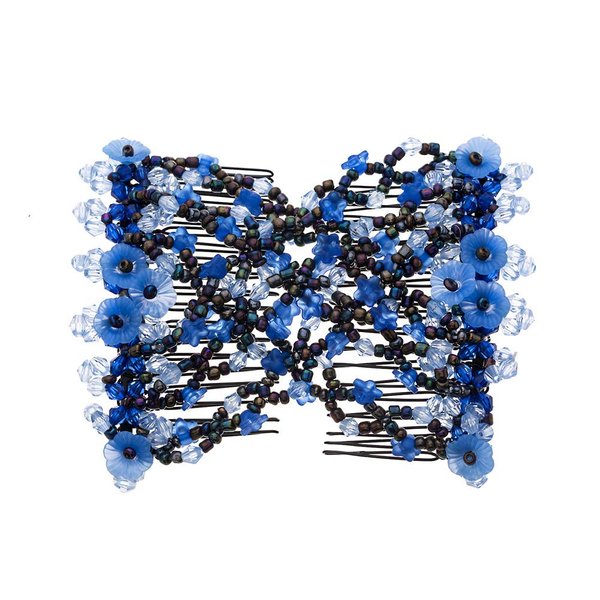 Lovef Flower Multifunction Easy Magic Hair Comb Stretchy Beaded Hair Comb in Small Beads Hairpin Plate Hair (Blue)