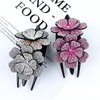 Dizila 4 Pieces Fancy Sparkly Rhinestone Double Flower Hair Clips Barrettes with Three Prongs Prom Party Wedding Hair Accessories for Women Girls Thick Hair