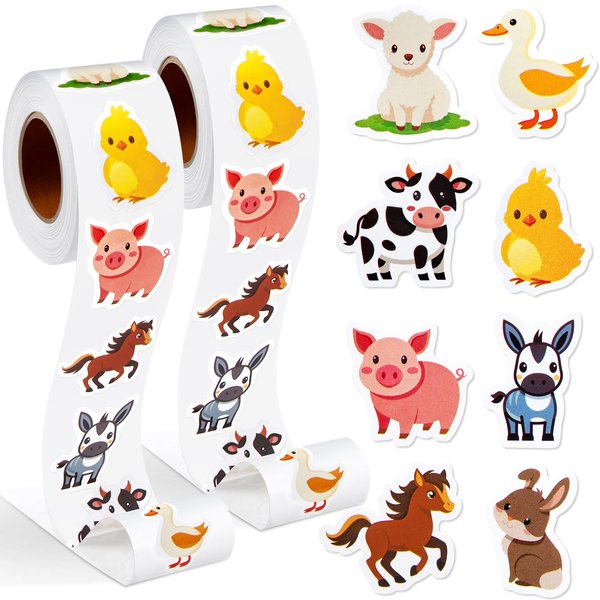 Qeeenar 1 Roll Animal Stickers Reward Stickers Cute Animal Space Stickers Office Supplies Incentives Roll Sticker Animal Party Favor Stickers, 500 Pcs Each Roll (Cute Farm Animal)