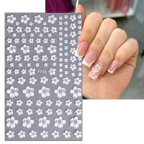 7 Sheets Spring White Flower Nail Art Stickers Hibiscus Flowers Nail Decals 3D Self-Adhesive Summer Floral Pegatinas Uñas Cherry Blossom Nail Supplies for Women Girls Manicure Nail Decor Accessories