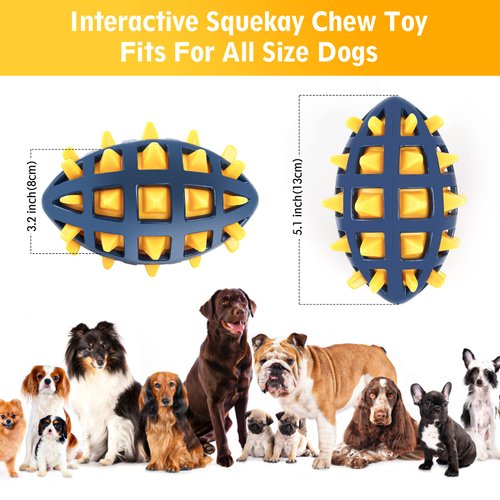 CoubonTail Dog Toy Ball, Dog Spiky Toy Ball with Squeaker, for Floating Chewing Fetching and Interactive Play (Yellow)
