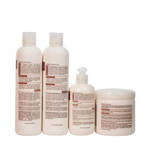 Kit Activeé Coconut Oil | Extra Hydration and Silk Effect Shampoo, Conditioner, Leave In Cream and Treatment