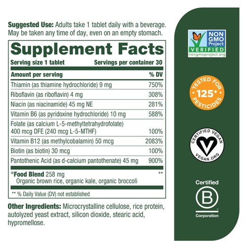 MegaFood Balanced B Complex - B Complex Vitamin Supplement - 8 B Vitamins Including Vitamin B6, Vitamin B12, Folate, Biotin & More - Supports Cellular Energy Production - Vegan, Gluten Free - 30 Tabs