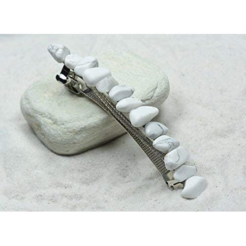 White Howlite Stone French Barrette Hair Clip 4" or 100 mm Length