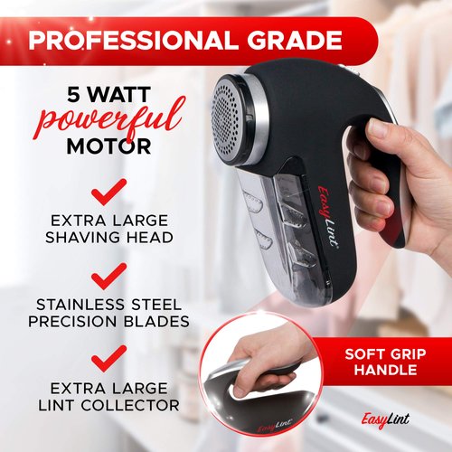 EasyLint Professional Lint Remover Fabric Shaver: The Sweater Shaver Pill Remover for Clothes & Furniture. Works with Batteries or A/C Power. Includes 2-Blades, Cleaning Brush, Case & Power Cord.
