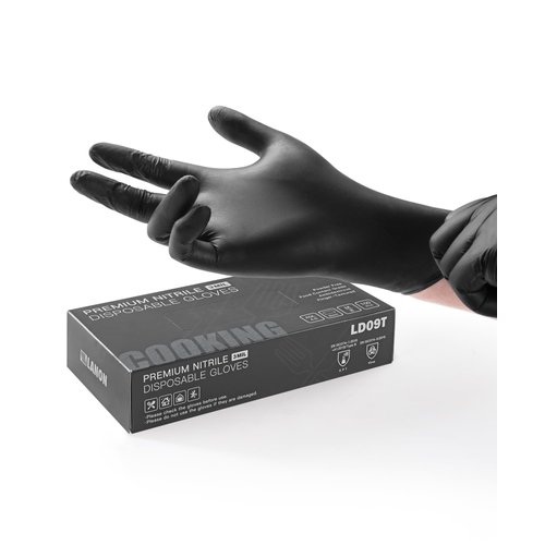 LANON Food Safe Disposable Nitrile Gloves, Latex-Free, Powder-Free, Silicone-Free, Textured Fingertips, Cooking, Black，X-Large