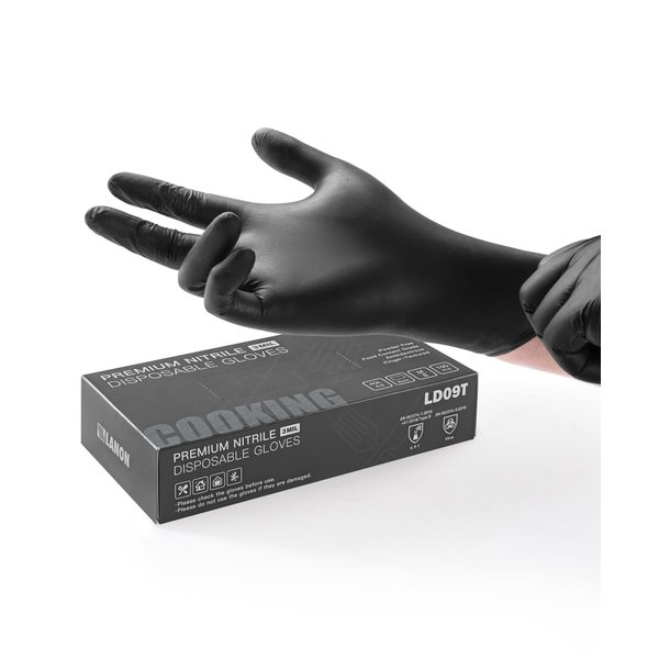 LANON Food Safe Disposable Nitrile Gloves, Latex-Free, Powder-Free, Silicone-Free, Textured Fingertips, Cooking, Black，X-Large
