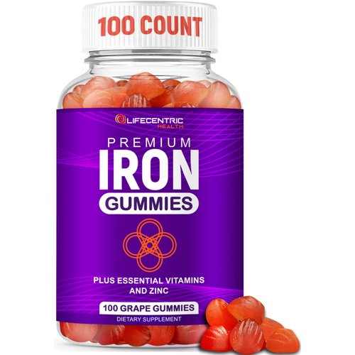 LifeCentricHealth Iron Gummies for Adults & Kids | Biotin Zinc Vitamin B Folic Acid Gummies | Vegan Gluten Free Blood Builder Anemia Supplements | Tasty Energy Boosting Iron Supplement for Women & Men