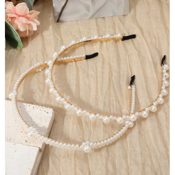 Pearl Headbands for Women, 2PCS Girls Pearl Headband Fashion Beaded Bling Hairbands Bridal Headband for Wedding Headband with Pearls for Birthday